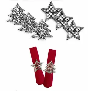 Christmas Napkin Rings 6 Silver Serviette Holder Ring Christmas Tree & Star