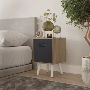 URBNLIVING 50cm Height Black 1-Drawer Cube Oak Shelving Unit with Scandinavian White Legs