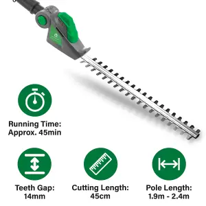 Gracious Gardens Cordless Hedge Trimmer Long Reach 18V Li Ion Battery Shoulder Strap and Charger Included