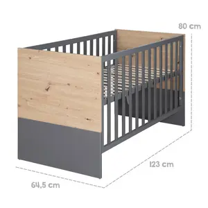 The Anna 2 in 1 Cot Bed - 60 x 120 cm, anthracite / Kent oak decor