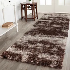 Modern Soft Two Tone Shimmer Shaggy Area Rugs Bronze 60x220 cm