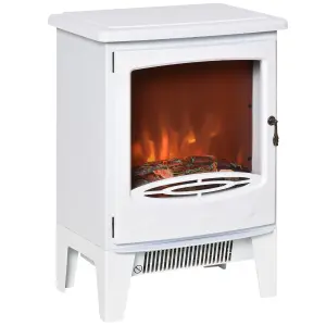 HOMCOM Freestanding Electric Fireplace Stove Heater W/ LED Flame Effect White