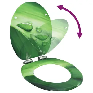 vidaXL WC Toilet Seat with Soft Close Lid MDF Green Water Drop Design