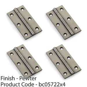 4 PACK - PAIR Solid Brass Cabinet Butt Hinge - 75mm - Pewter Premium Cupboard Fixings