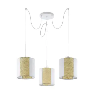 Hanging Ceiling Pendant Light White Seagrass 3x 40W E27 Adjustable Feature Lamp