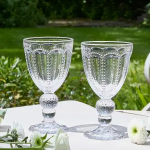 Set of 4 Vintage Luxury Drinking Clear Embossed Wine Glass Wine Goblets & Tall Drinking Glass Whiskey Glass Tumblers