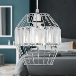 First Choice Lighting Set of 2 Beaded Chrome Cage Pendant Shade with Clear Prism Detail