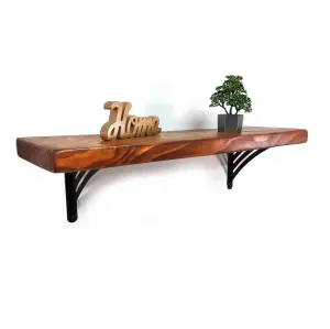 Wooden Rustic Shelf with Bracket WAT Black 220mm 9 inches Teak Length of 140cm