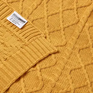 Homescapes Mustard Diamond Cable Knit Cotton Throw, 130 x 170 cm