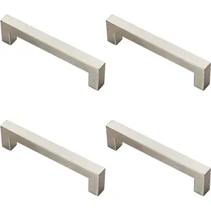 4x Square Linear Block Pull Handle 142 x 14mm 128mm Fixing Centres Satin Steel