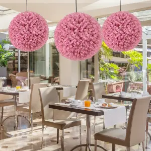 COSTWAY 2 PCS Artificial Plant Topiary Balls 44CM Faux Pink Eucalyptus Decorative Balls