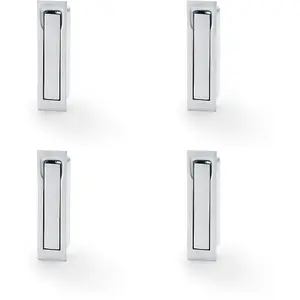 4 PACK - Flush Sliding Pocket Door Pull Handle - Satin Chrome 70mm x 19mm Finger Edge