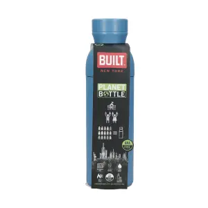 BUILT Planet Bottle, 500ml Recycled Reusable Water Bottle with Leakproof Lid - Blue