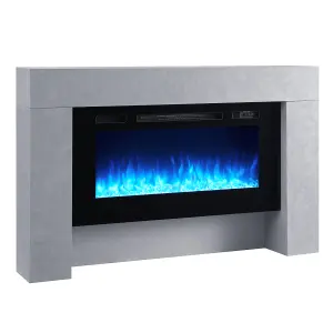 FLAMME Carmaux 55" / 141cm Freestanding Electric Fireplace Suite, 3 Flame Colours, 2000W Heater, Cement Grey