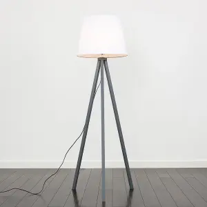 ValueLights Modern Grey Wood Tripod Design Floor Lamp With White Shade