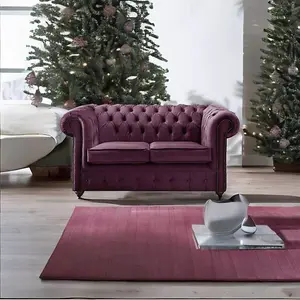 Chesterfield 2 Seater Sofa Malta Boysenberry Purple Velvet Fabric In Classic Style