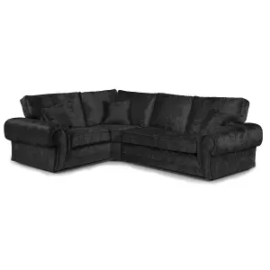 Chelsea Black Crushed Velvet Large 4 Seater Corner Sofa 1 Corner 2 Rolled Arms