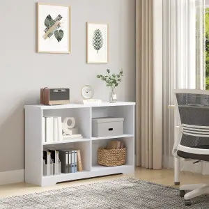 HOMCOM Simple Modern 4-Compartment Low Bookcase w/ Shelves Cube Display Office