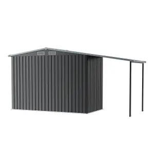 248cm W x 207cm D x 178cm H Dark Grey Metal Shed with 2 Door Garden Storage Shed with Awning