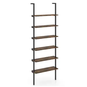 COSTWAY 6-Tier Ladder Shelf Wall Mounted Industrial Bookshelf with Metal Frame