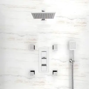 Nes Home Olive Square 3 Way Concealed Thermostatic Shower Mixer Valve, Shower Head, Handheld, 4x Body Jets Set Chrome