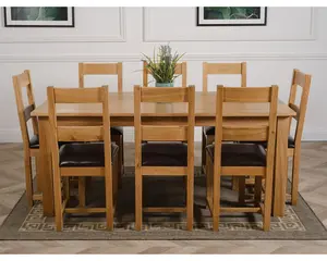 Oslo 180 x 90 cm Large Oak Dining Table and 8 Chairs Dining Set with Lincoln Chairs