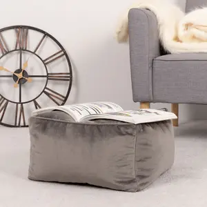 icon Amara Velvet Bean Bag Pouffe Charcoal Grey