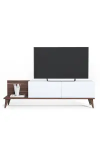 Soho TV Stand with 1 Shelves and 2 Cabinet, 152 x 35 x 43 cm TV Unit Table for TVs up to 55 inch, Walnut/White