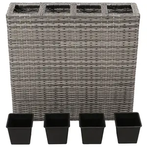 Berkfield Garden Raised Bed with 4 Pots Poly Rattan Grey