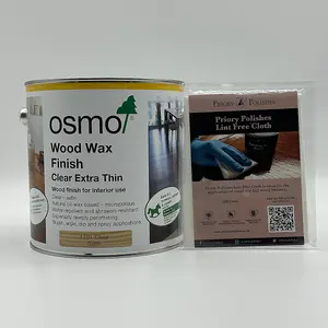 Osmo Wood Wax Clear Extra Thin 2.5 Litre (1101) & Free Priory Polishes Lint Free Cloth