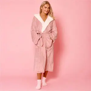 Sienna Hooded Sherpa Fleece Dressing Gown - Blush Pink