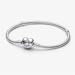 Pandora Moments Heart Clasp Snake Chain Bracelet - Sterling Silver - Sz. 18 cm