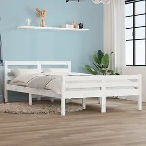 Berkfield Bed Frame White Solid Wood 150x200 cm King Size