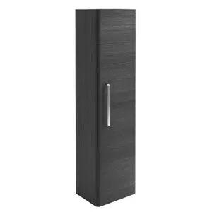 Emery Wall Hung Textured Black Tall Bathroom Cabinet with Chrome Bar Handle (H)120cm (W)35cm