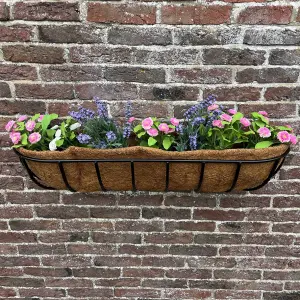 Set of 2 Manor Garden Black Metal Wall Basket Manger Trough Planters (90cm)