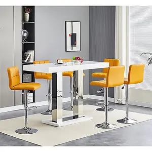 Furniture In Fashion Caprice White High Gloss Bar Table Large 6 Coco Curry Stools