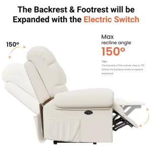 Electric Recline Sofa Chair for Adults with USB Port,Comfy Teddy Fleece Adjustable, Beige White