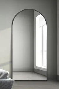 MirrorOutlet Extra Large Arcus - Black Framed Arched Leaner/Wall Mirror 79" X 39" (200CM X 100CM)