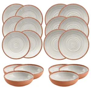 Purely Home Rustic Swirl Ivory Melamine 18 Piece Outdoor Dinnerware Set for 6