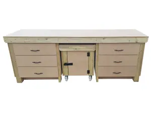 Wooden MDF top workbench with drawers and functional lockable cupboard (V.5) (H-90cm, D-70cm, L-210cm)