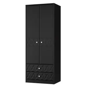 San Jose Ready assembled Contemporary Black 2 Drawer Tall Double Wardrobe (H)1960mm (W)740mm (D)520mm