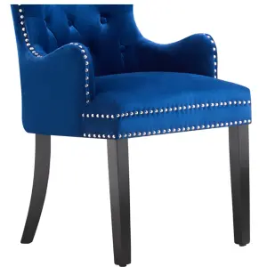 Set of 6 Windsor Knocker Back Dining Chairs Velvet Dining Room Chair w/ Armrest, Blue