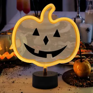 Global Gizmos LED Halloween Pumpkin Light / Bright Orange Neon Lamp / Battery Operated / Spooky Halloween Decoration