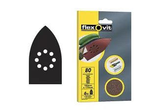 Flexovit Detail Hook & Loop Sanding Sheets 105x175mm Medium 80G (Pack 6)