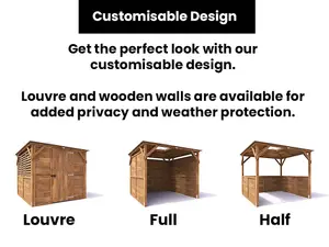 Dunster House Wooden Gazebo 2.5m x 2.5m Erin Half Height Solid Wall Half Louvre