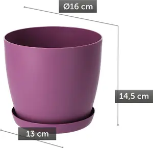 Plant Pots Flower Planter 6 Colours 8 sizes Matt Plastic Pot + Saucer Tray Deco Violet 16cm