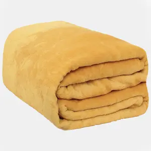 Brentfords Large Flannel Fleece Blanket Soft Throw Over Bed Sofa - Ochre Mustard Yellow