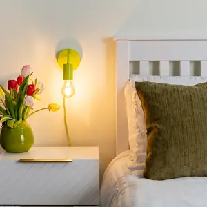 ValueLights Jordy Pair of - Plug in Colour Pop Lime Green Easy Fit Wall Lights - Bulbs included