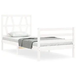 Berkfield Bed Frame with Headboard White 90x200 cm Solid Wood