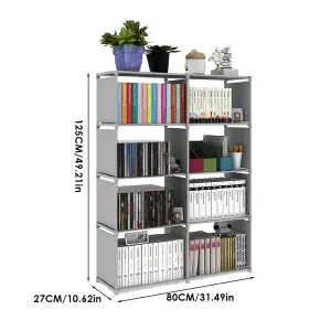 Open-Style Storage Shelf Freestanding 125cm H Bookcase in Silver Grey Assembly Required